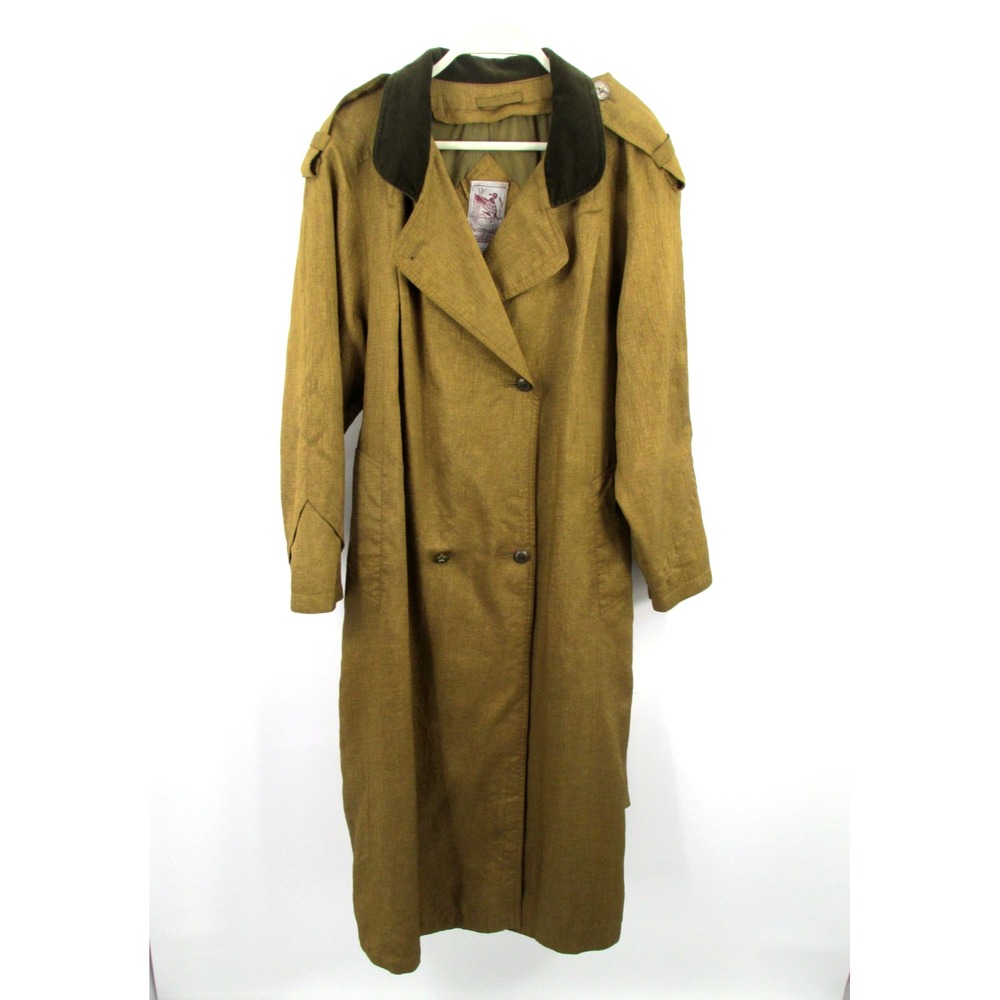 The Water's Edge Trench Coat Womens XL Gold Brown Velvet Trim Belted Vintage 90s